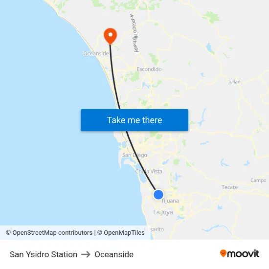 San Ysidro Station to Oceanside map