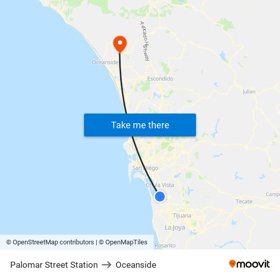 Palomar Street Station to Oceanside map