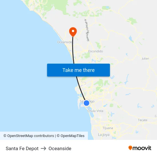 Santa Fe Depot to Oceanside map