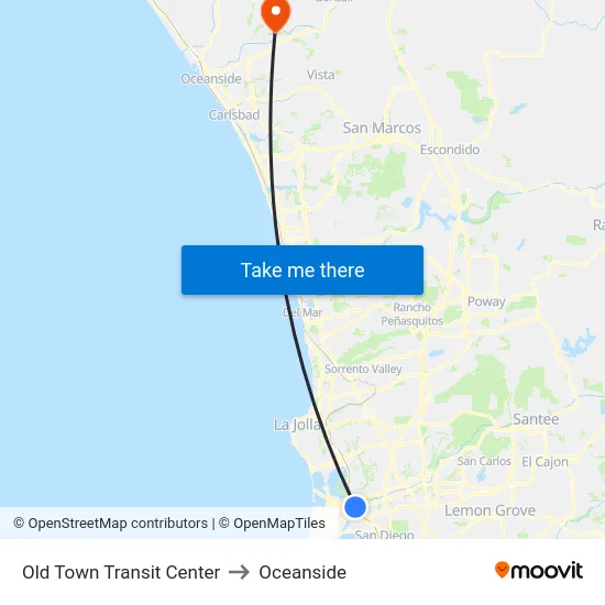 Old Town Transit Center to Oceanside map