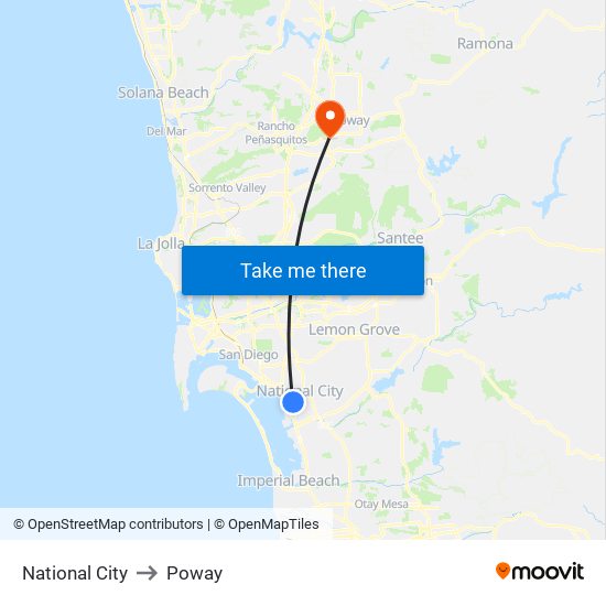 National City to Poway map