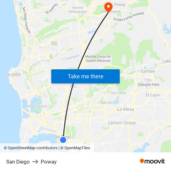 San Diego to Poway map