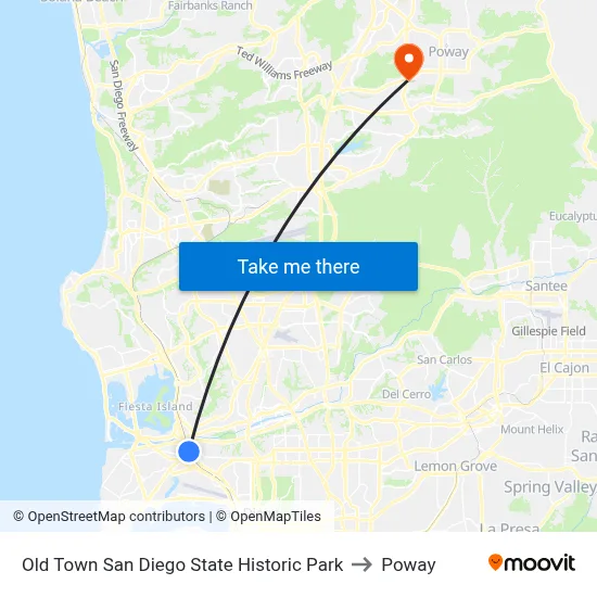 Old Town San Diego State Historic Park to Poway map