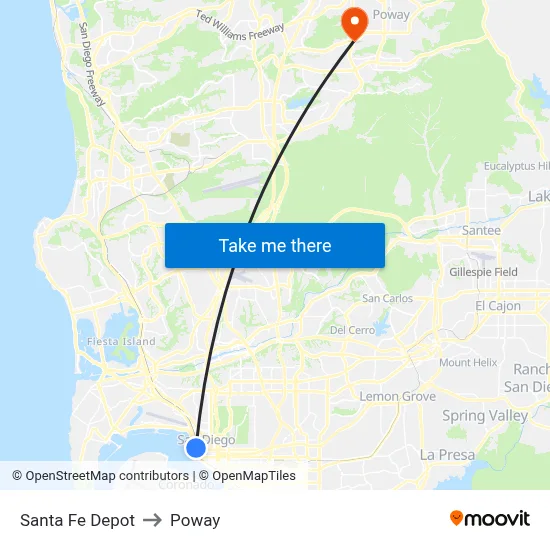Santa Fe Depot to Poway map
