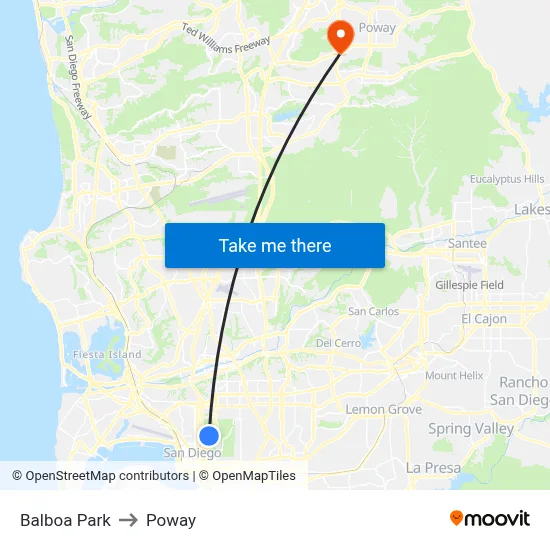 Balboa Park to Poway map
