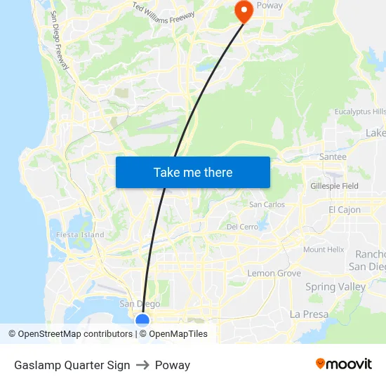 Gaslamp Quarter Sign to Poway map