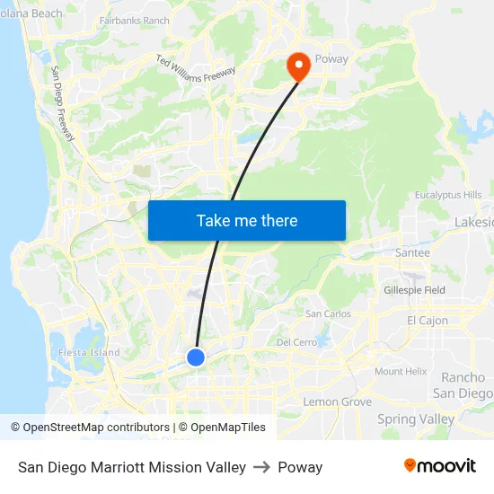San Diego Marriott Mission Valley to Poway map