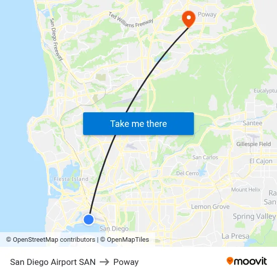 San Diego Airport SAN to Poway map