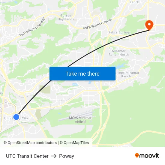 UTC Transit Center to Poway map