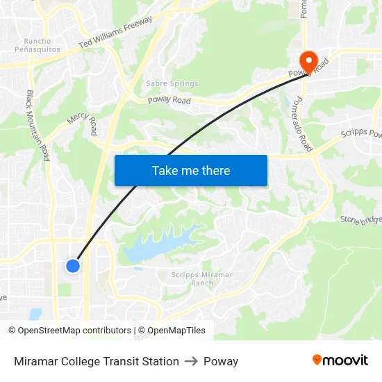 Miramar College Transit Station to Poway map