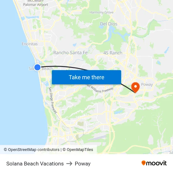 Solana Beach Vacations to Poway map