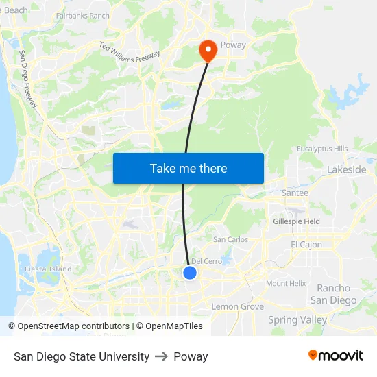San Diego State University to Poway map