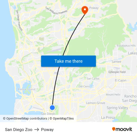 San Diego Zoo to Poway map