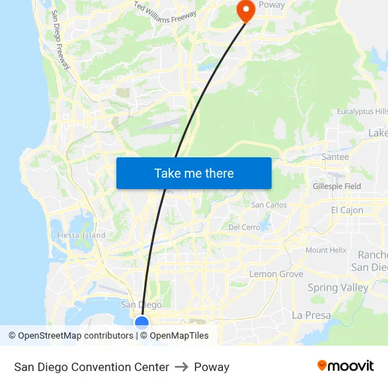 San Diego Convention Center to Poway map