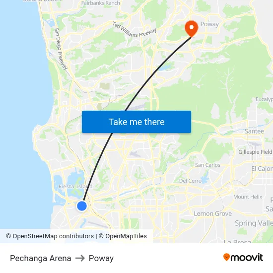 Pechanga Arena to Poway map