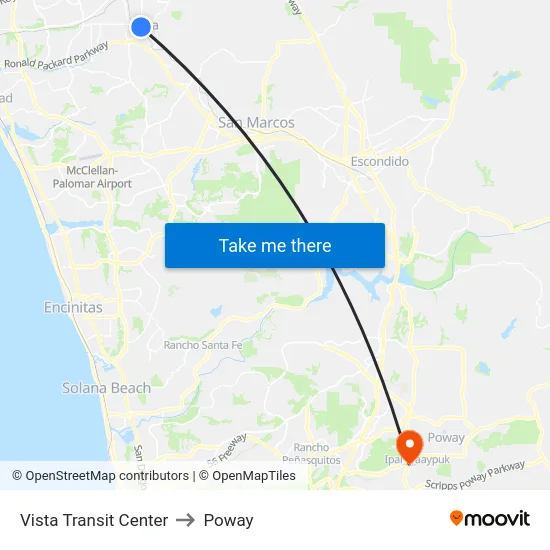 Vista Transit Center to Poway map