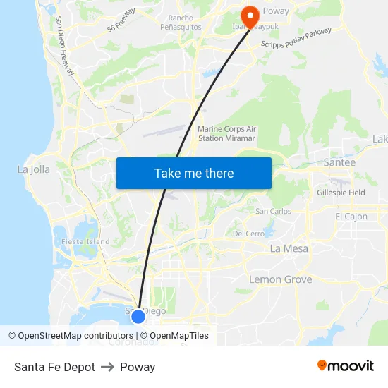 Santa Fe Depot to Poway map