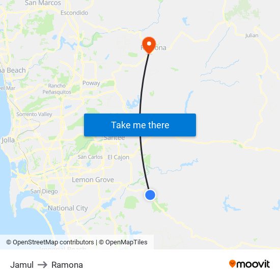 Jamul to Ramona map