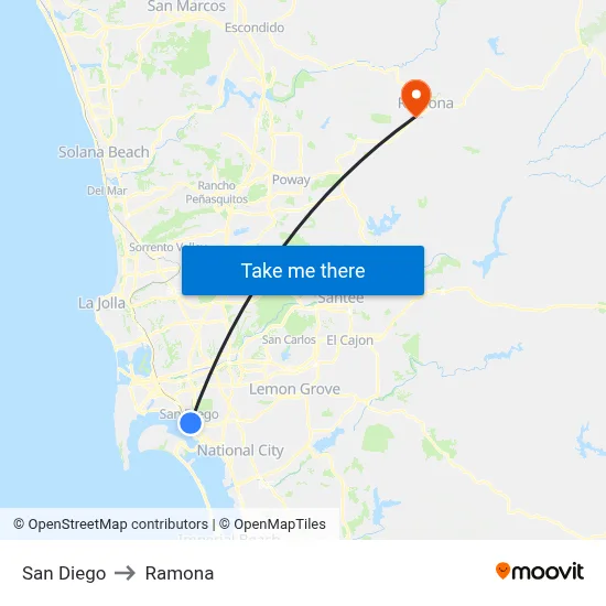 San Diego to Ramona map