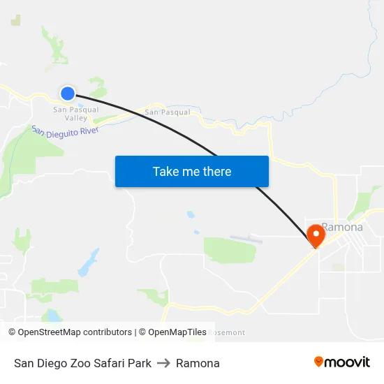 San Diego Zoo Safari Park to Ramona map