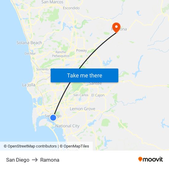 San Diego to Ramona map