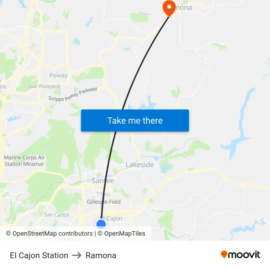 El Cajon Station to Ramona map