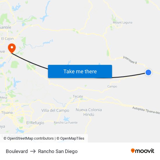 Boulevard to Rancho San Diego map