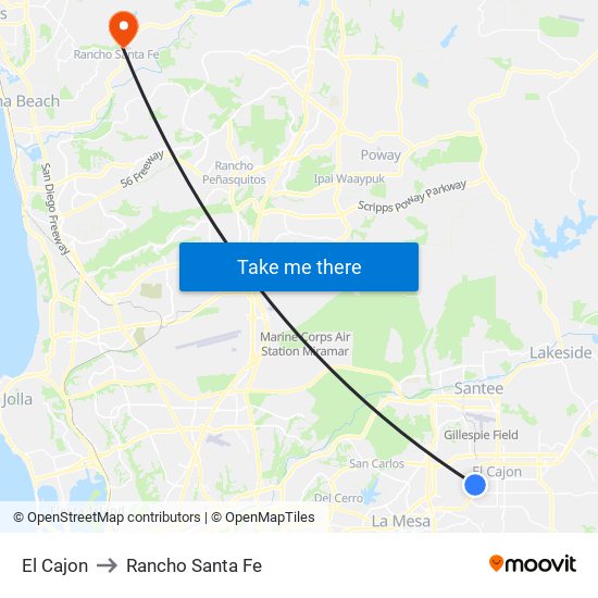 El Cajon to Rancho Santa Fe map