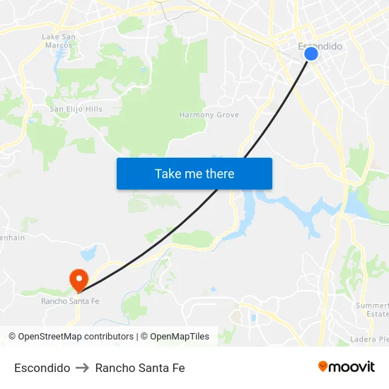Escondido to Rancho Santa Fe map