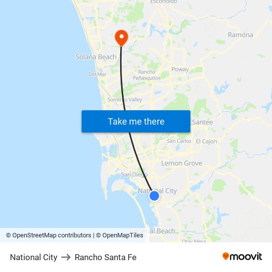 National City to Rancho Santa Fe map