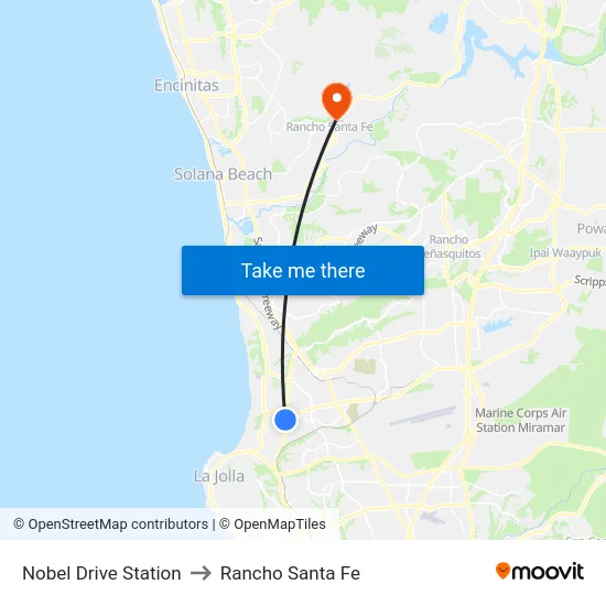 Nobel Drive Station to Rancho Santa Fe map
