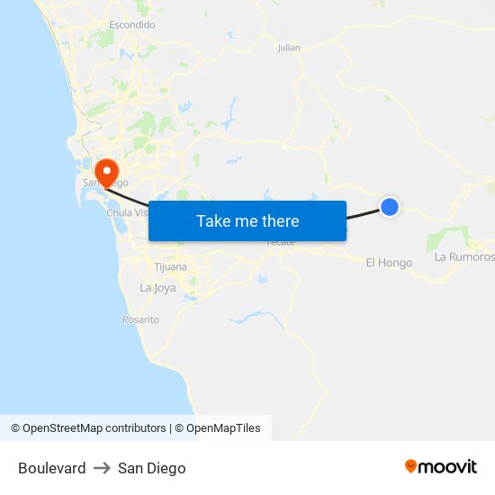 Boulevard to San Diego map