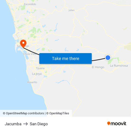 Jacumba to San Diego map