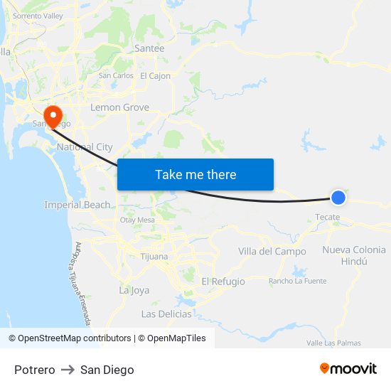 Potrero to San Diego map