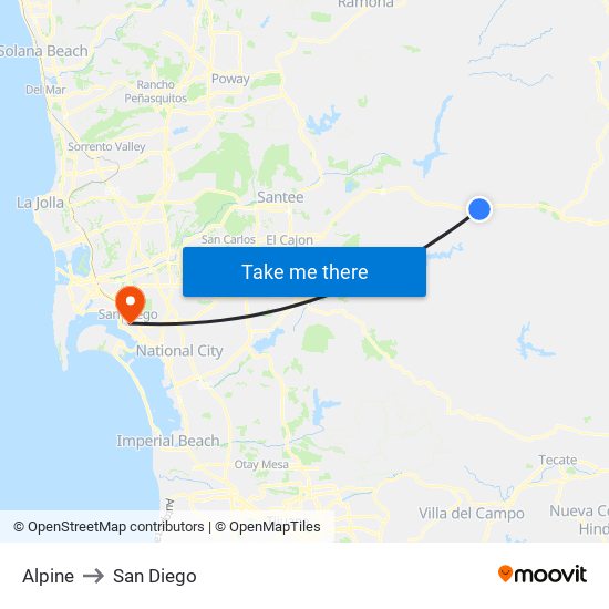 Alpine to San Diego map