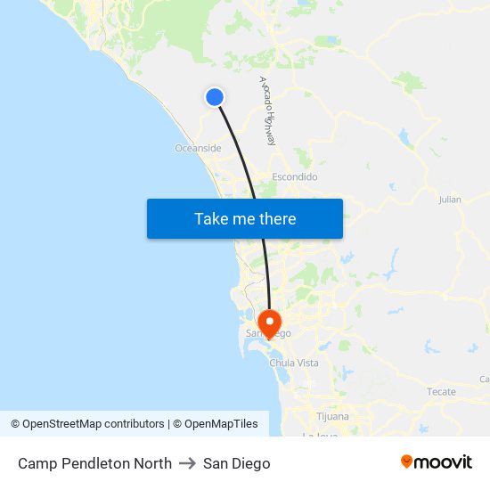 Camp Pendleton North to San Diego map