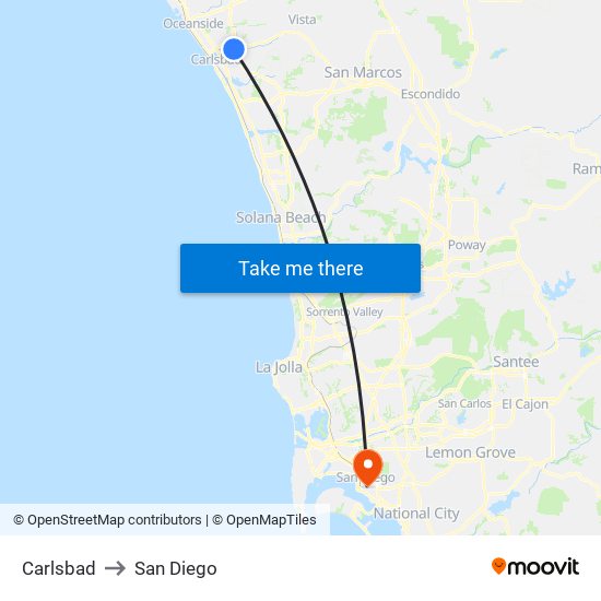 Carlsbad to San Diego map