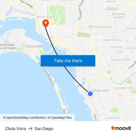 Chula Vista to San Diego map