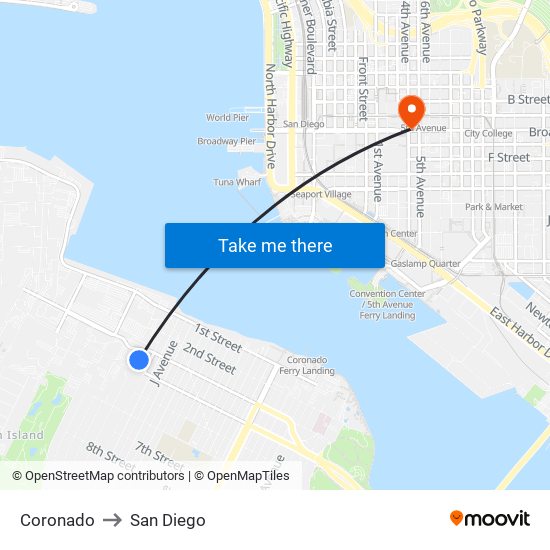 Coronado to San Diego map