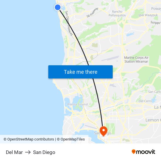 Del Mar to San Diego map