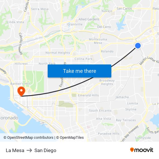 La Mesa to San Diego map