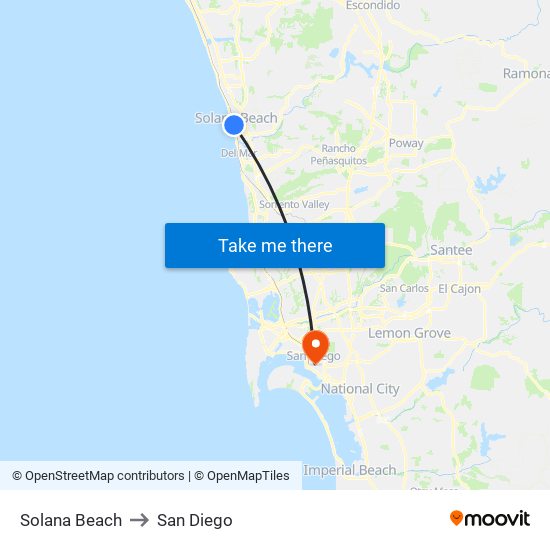 Solana Beach to San Diego map