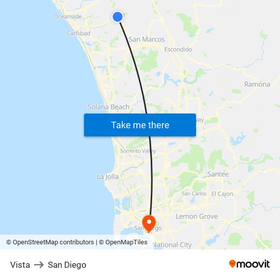 Vista to San Diego map