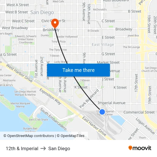 12th & Imperial to San Diego map