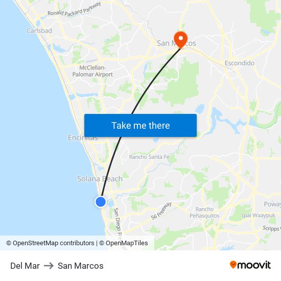 Del Mar to San Marcos map