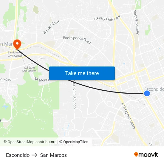Escondido to San Marcos map