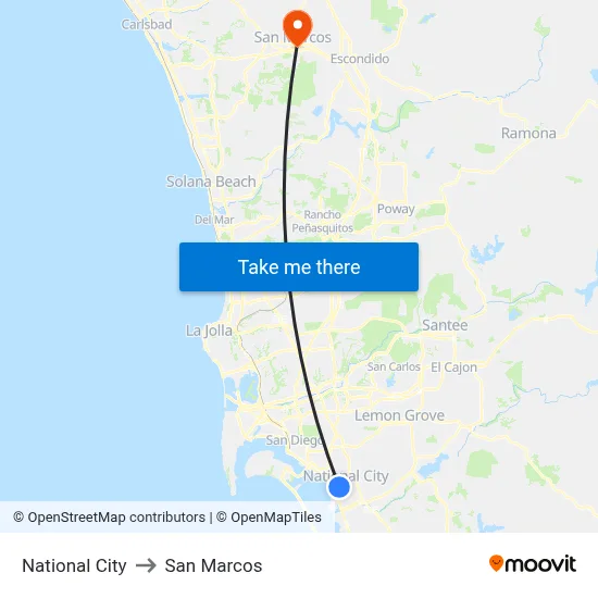 National City to San Marcos map