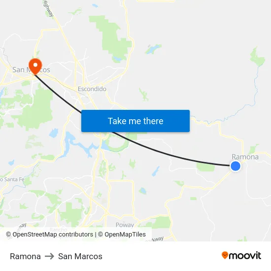 Ramona to San Marcos map