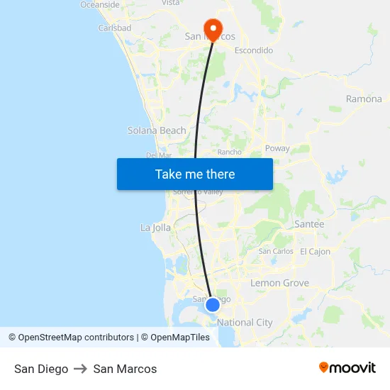 San Diego to San Marcos map