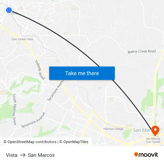 Vista to San Marcos map